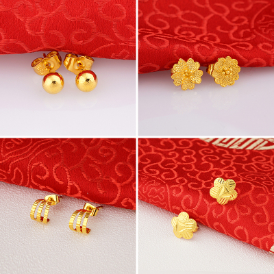越南沙金小耳钉耳环女仿真24k镀黄金防过敏耳棒女士饰品久不掉色送女朋友老婆情人节七夕生日礼物