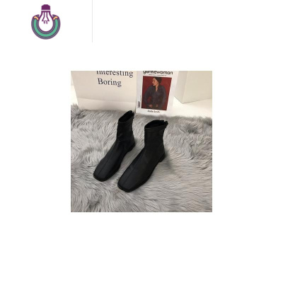 FISHBASKET白色短靴女靴子2020年新款裸色瘦瘦靴软皮百搭马丁靴中筒靴靴子