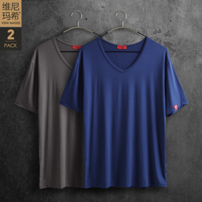 2件装睡衣男上衣单件夏季薄款短袖中年休闲宽松汗衫夏天