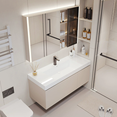 汉德斯科卫浴柜浴室柜组合实木智能镜柜下挂一体陶瓷盆柜简约吊柜挂墙式家用卫生间洗漱台洗脸盆洗手盆柜YLG016