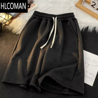 HLCOMANNELY夏季抽绳提花运动短裤男士五分直筒阔腿休闲外穿中裤潮