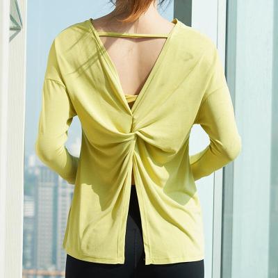 珂卡慕(KEKAMU)美背运动上衣女士宽松显瘦长袖瑜伽服跑步健身罩衫网红速干春季锡兰黄L