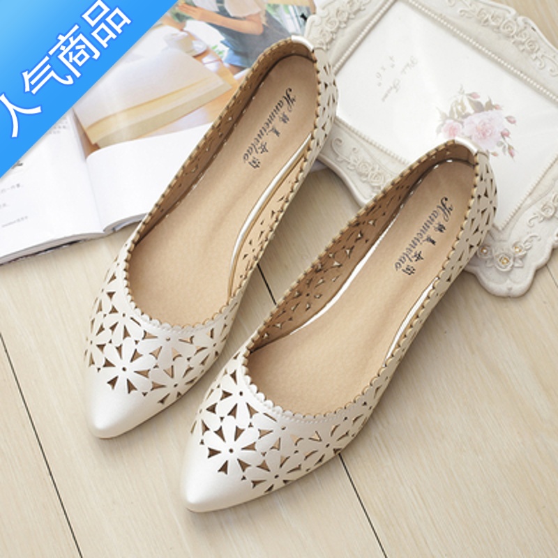 SUNTEK瓢鞋女夏2023新款平底镂空单鞋洞洞鞋尖头包头凉鞋大码女鞋41一43