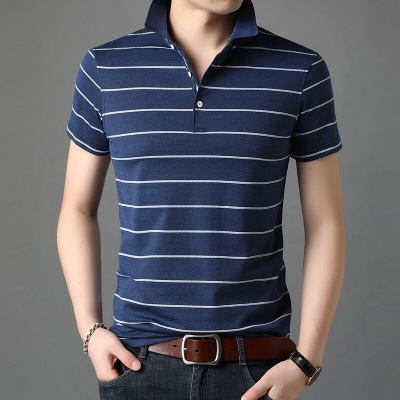 梵克公牛中青年polo衫男短袖商务2020热卖夏季休闲男士简约都市T恤男装翻领条纹棉T恤POLO衫男蓝色M