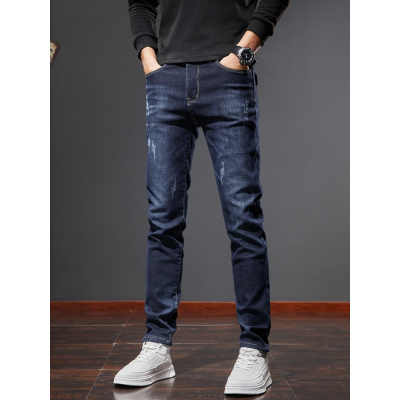 柔软牛仔裤男 显瘦舒适百搭修身直筒裤 简约休闲长裤男士