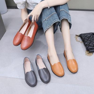 2026春秋真皮牛筋底软底中老年妈妈鞋复古平底老妈皮鞋中口女鞋子_434