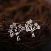 养耳洞新款耳钉女纯银简约耳饰耳环睡觉免摘镶钻个性锆石树送女朋友老婆情人节七夕生日礼物