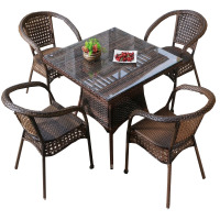 晋舰 藤椅阳台桌椅室外庭院藤编椅子花园茶几藤椅组合 4椅+90全藤方桌