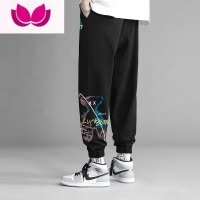 七斓2023款裤子男款潮牌美式高街束脚休闲夏季薄款九分运动裤