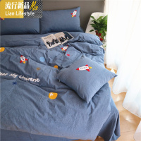 卡通棉四件套儿童棉水洗棉三件套男孩女孩床上用品太空船 三维工匠