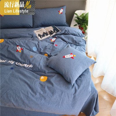 卡通棉四件套儿童棉水洗棉三件套男孩女孩床上用品太空船 三维工匠