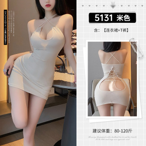 霏慕性感夜店弹力包臀裙情趣内衣制服衣服女交叉系带露背连衣裙女式情趣睡衣睡裙5131