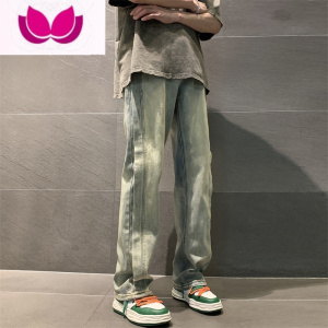 七斓美式复古男款牛仔裤男直筒宽松黄泥高街2023新款春季ins潮牌裤子