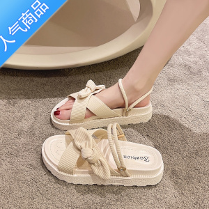 SUNTEK网红配裙子凉鞋女夏仙女风2022新款时尚学生厚底ins潮松糕平底鞋