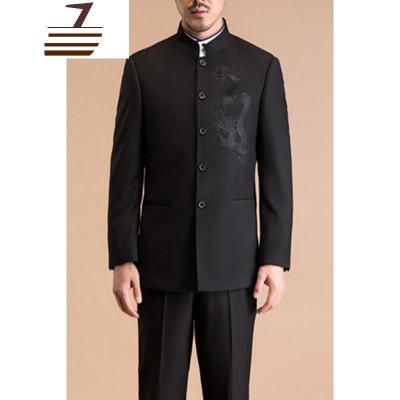 NEWLAKE中山装男套装中华立领西服中式青年修身新郎礼服黑蓝色唐装中国风