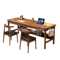 鑫星奈 XXN4022926 胡桃色实木双人书桌简约电脑桌学习桌1.8米办公桌长条桌含两把牛角椅