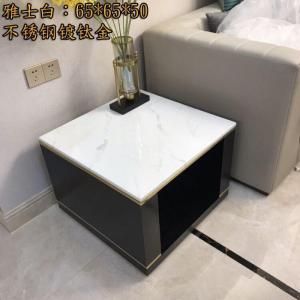 森美人轻奢木语大理石角几北欧钛金小茶几床头电话几沙发边柜边几