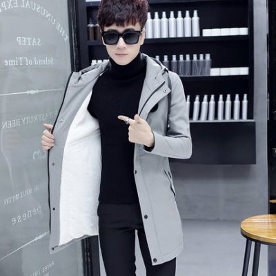 SUNTEK春秋风衣男中长款潮流帅气有帽子痞帅褂子男外套男士修身休闲大衣风衣