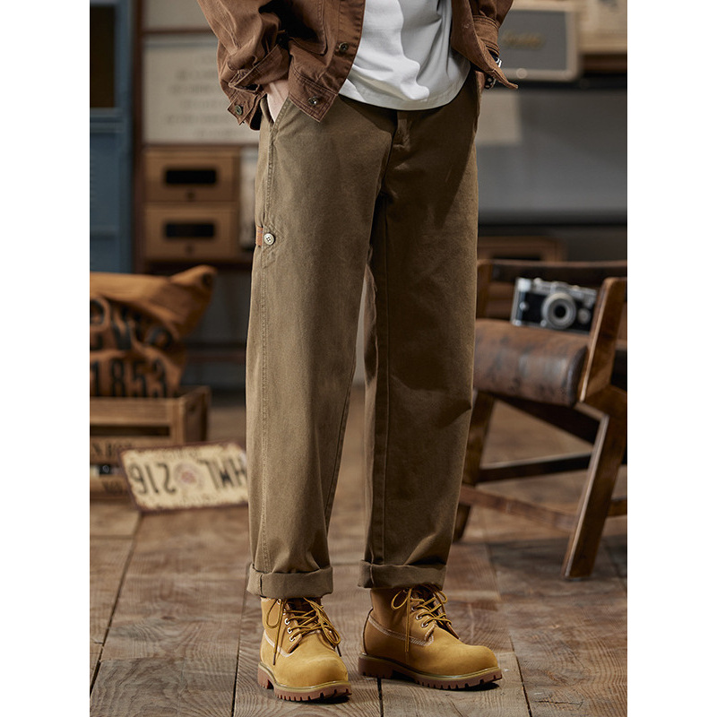 高端100%纯棉工装裤男高级感时尚轻奢高品质直筒休闲裤男