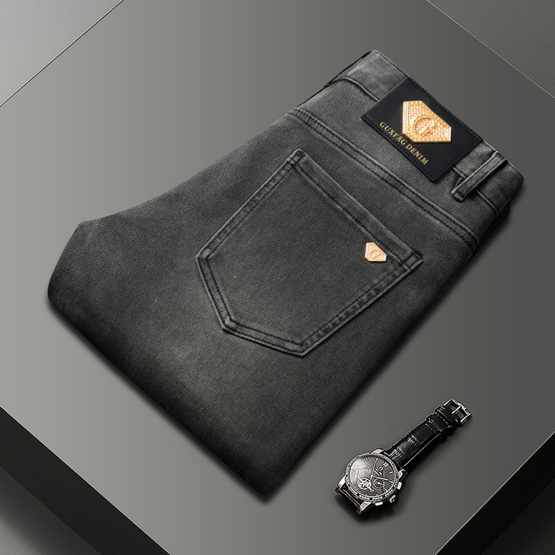 JEEP SPIRIT秋冬欧版厚款灰色牛仔裤男款高档修身小直筒百搭裤子男裤