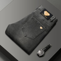 JEEP SPIRIT秋冬欧版厚款灰色牛仔裤男款高档修身小直筒百搭裤子男裤