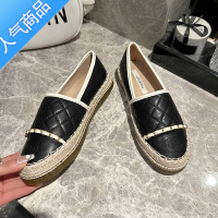 SUNTEK小香风拼色链条菱格渔夫鞋女2023秋新款网红一脚蹬单鞋厚底乐福鞋