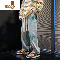 YANXU高街ins涂鸦牛仔裤子男韩版潮流垂感休闲裤美式vintage阔腿裤