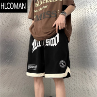 HLCOMAN美式运动四分短裤男夏季高街休闲五分沙滩裤青少年字母宽松篮球裤