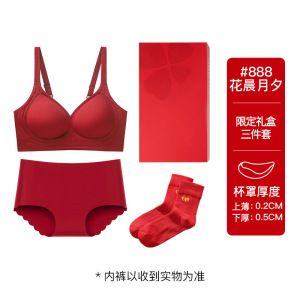 本命年红色内衣内裤女马年新娘结婚无痕小胸聚拢文胸套装礼盒