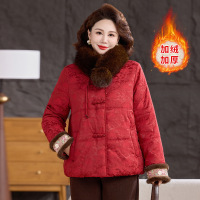 加厚保暖冬装妈妈棉衣古风复古中老年短款棉服女加绒大毛领衣服女