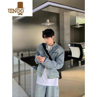 YANXU美式复古设计感毛边牛仔外套男秋季水洗渐变宽松小众设计潮牌夹克