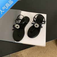 SUNTEK夹脚凉鞋女2023年新款夏季法式晚风仙女水钻蝴蝶结外穿沙滩平底鞋