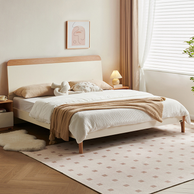 全友家居板式床原木风小户型卧室家具奶油风双人床家用窄边床