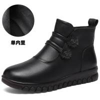 秋冬妈妈棉鞋真皮加绒保暖中老年女短靴平底民族风老人奶奶鞋