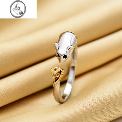 JiMis925银银十二生肖情侣戒指男女开口指环鼠虎兔猴狗猪龙狗羊