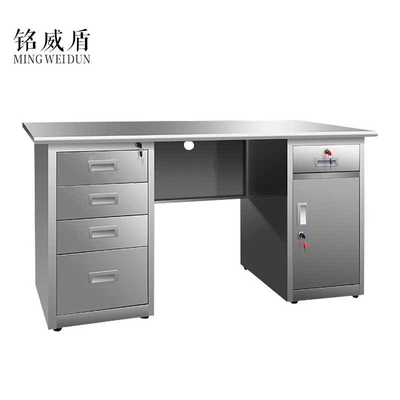 铭威盾不锈钢桌车间工作实验收银写字操作桌子带锁抽屉电脑桌201五斗一门1.4米[工厂现做 7天内发货]