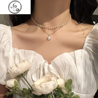 choker网红复古ins简约双层珍珠项链女潮锁骨链短款颈带脖子饰品JiMi