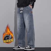 重磅加厚热力绒牛仔裤男秋冬厚款宽松舒适显高潮牌保暖直筒裤加绒