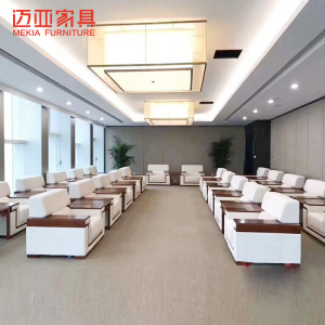 迈亚中式沙发贵宾接待会议沙发真皮中式办公沙发单人白色布艺 白色 108*88