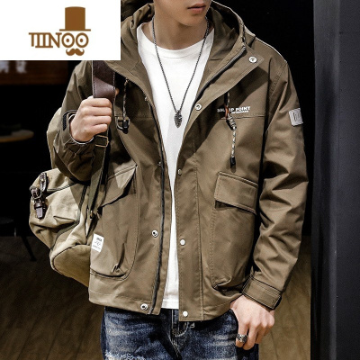 YANXU美式冲锋衣外套男士潮牌宽松上衣休闲工装户外连帽风衣夹克衫