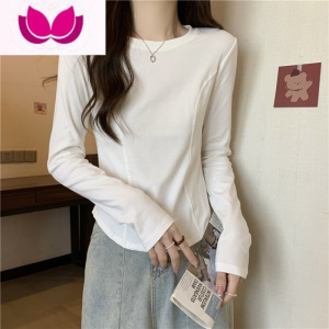 七斓白色正肩长袖t恤女内搭打底衫设计感小众短款小个衣