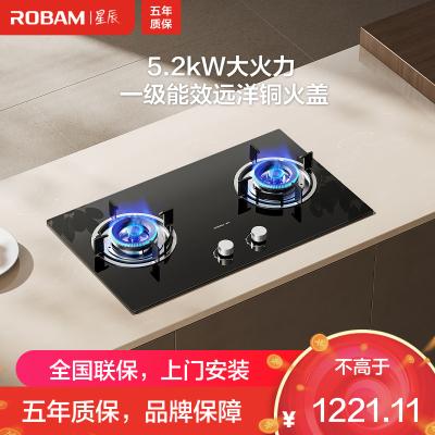 老板(Robam)[星辰系列]燃气灶家用双灶嵌入式煤气灶 5.2kW可调节小尺寸灶具灶台猛火灶一级能效20B2A天然气