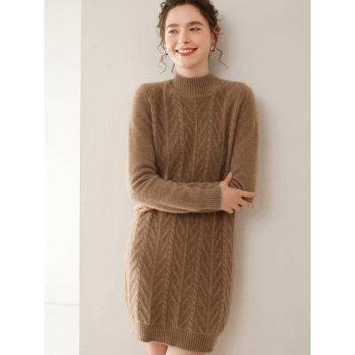 秋冬新款山羊绒针织打底衫女长袖半高领中长款内搭保暖宽松厚