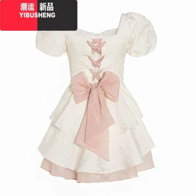 YIBUSHENG法式仙女蝴蝶结连衣裙女季高级感气质蓬蓬公主裙收腰小个子短裙