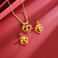 越南沙金玫瑰花藤项链时尚爱心耳钉组合夏季流行饰品首饰铜镀金送女朋友老婆情人节七夕生日礼物