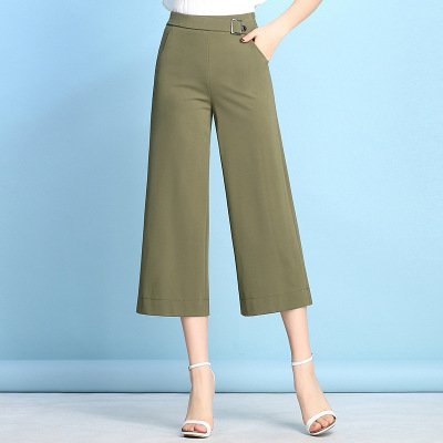 阔腿裤女七分裤2018春夏新款韩版高腰宽松显瘦直筒薄款休闲女裤子CYLLCY