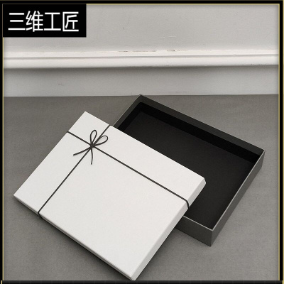 礼物盒男空盒情人节生日礼盒简约书籍T恤包装盒礼品盒定制印ogo三维工匠白灰色大号长33宽25高7礼品包装袋