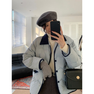 冬季灯芯绒翻领棉衣女短款韩版小香风棉袄羽绒棉服宽松小棉袄外套