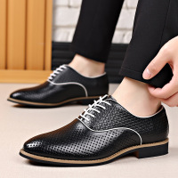 男鞋夏季透气镂空皮鞋真皮休闲白皮鞋中年打孔洞洞皮凉鞋