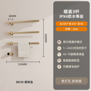 SIOYIE芯毅 嵌入式电热毛巾架家用浴室智能毛巾架快速升温高效抗菌加热烘干毛巾烘干架嵌入式安装BD30暗装(自行安装